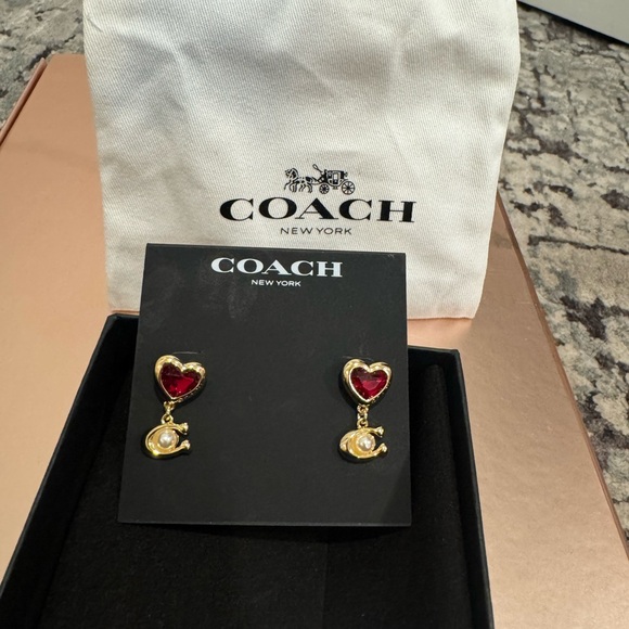 Coach Heart-Shaped Gold and Red Earrings - Picture 8 of 13